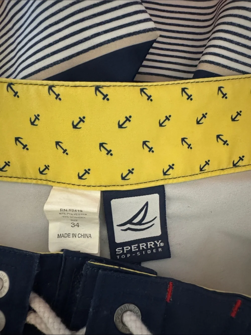 Sperry Navy Board Shorts with Yellow & Red Stripes